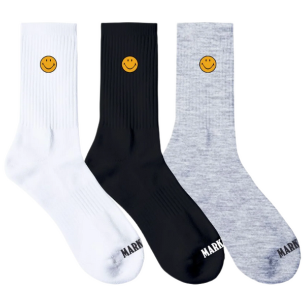 Smiley Badge Socks - Black