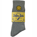 Smiley Badge Socks - Heather Grey